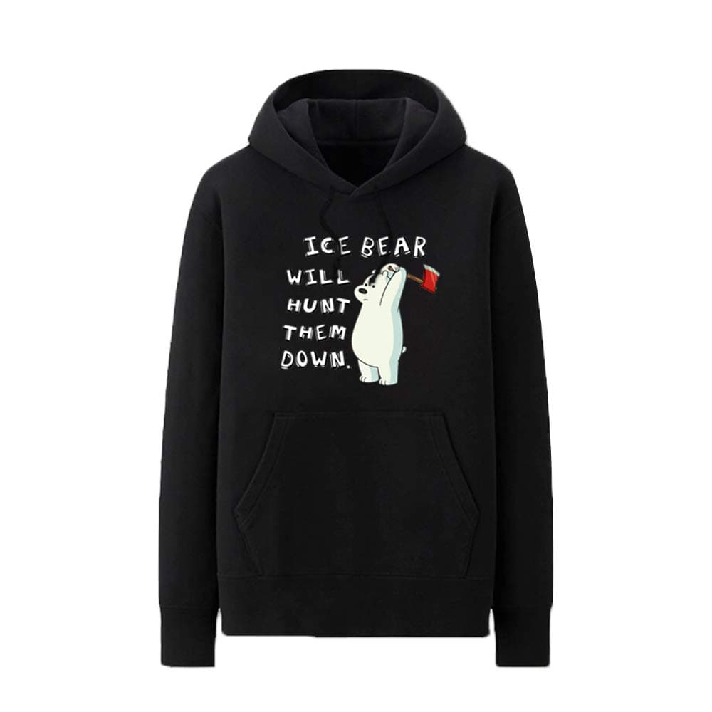 We Bare Bears Solid Color for Men and Women Printed Plus Velvet Hooded Sweatshirt