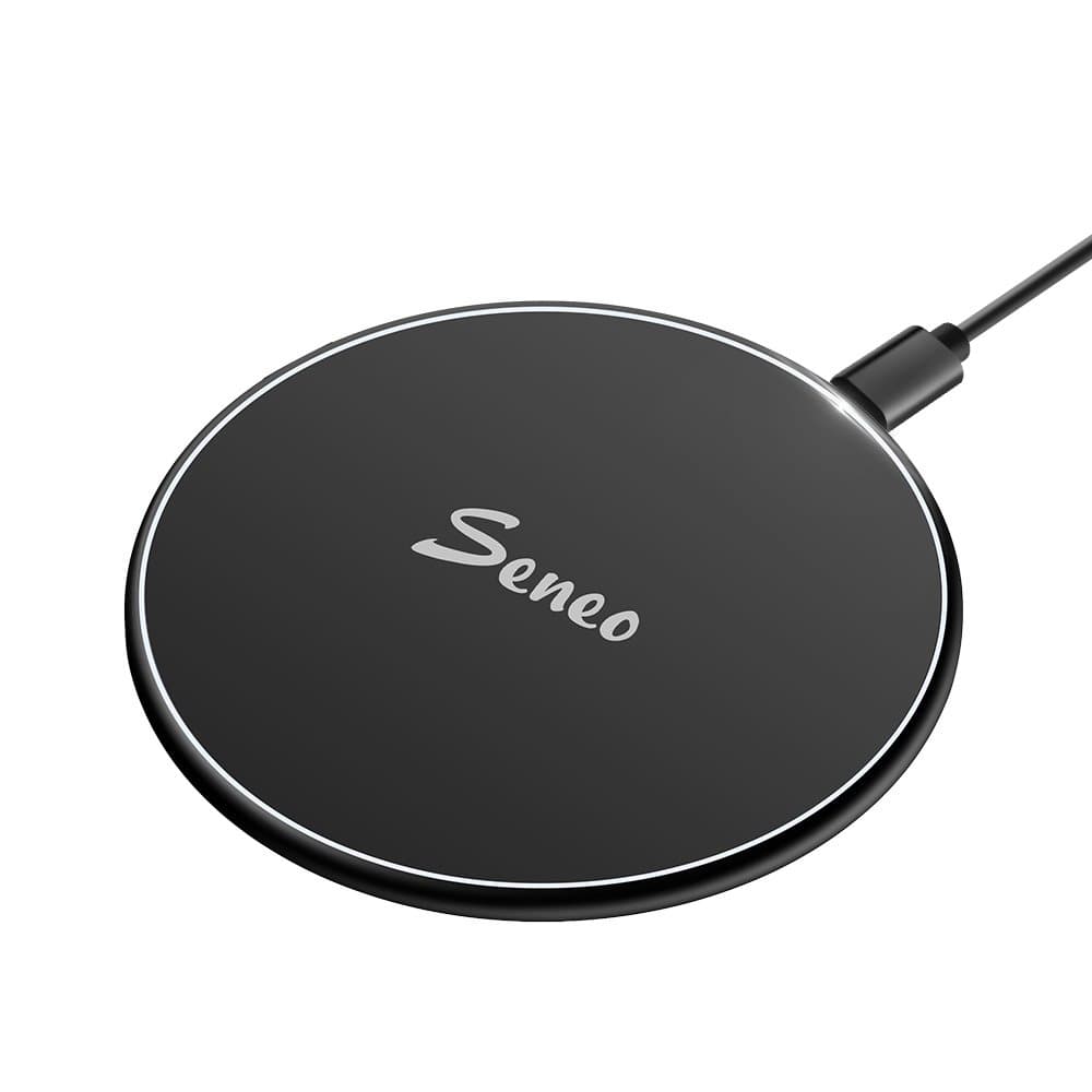 Seneo Wireless Charger, Qi Fast Wireless Charging Pad, Compatible iPhone Xs Max/Xs/XR/X/8/8P/New Airpods, Galaxy S10/S9/S9+/S8/Note 9/8, and All Qi-Enabled Phones (No AC Adapter) - Black