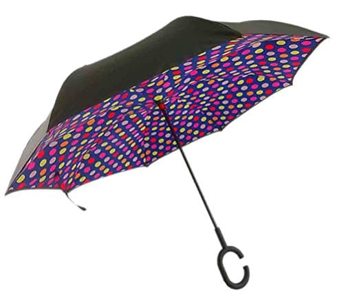MACOX Reverse Folding Umbrella,Compact Double Layer Inverted Strip Safety Travel Car Umbrella - Anti-uv Sun And Rain Umbrellas (Colorful dot)