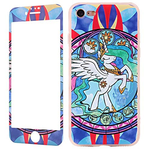 iPhone 7 Case and Screen Protectors Pattern, iPhone 8 Case Animal, Wafly Silicone Shockproof Full Protective Back Cover Case+9H Tempered Glass Film Compatible for Apple iPhone 7/8 4.7"-Horse Colorful