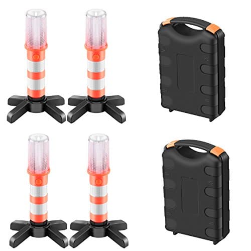 4 Pcs Led Emergency Roadside Flare Strobe Light,3 in 1 Road Warning Beacon Flare with Detachable Magnetic Base and Storage Case, for Traffic Roadblocks Camping Hiking Fishing Field Rescue