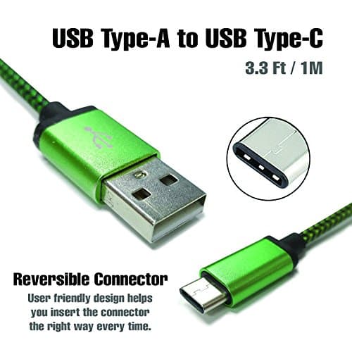 USB Type C Cable, 3.3 Ft (1M) Nylon Braided USB C Cable with Reversible Connector for LG G5, Huawei Nexus 6P, LG Nexus 5X, 12" Macbook, Chromebook Pixel, and Other USB Type C Devices (Green)