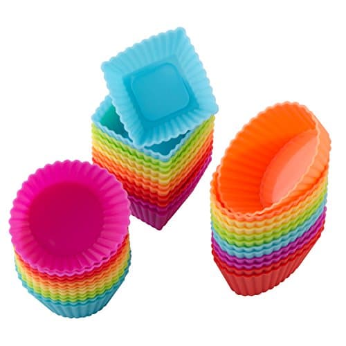 36 Pcs Reusable Silicone Cupcake Liners/ Muffin baking Cups, 3 Shapes with Vibrant Colors, Nonstick and Heat Resistant Cake Molds, by Gseer