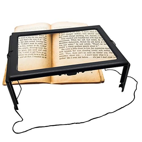 Reading Magnifier, Portable 3X Foldable Lighted Magnifier Hands-free Rectangular Full Page Magnifier for Reading with 4 LED Lights (Battery is Not Included)
