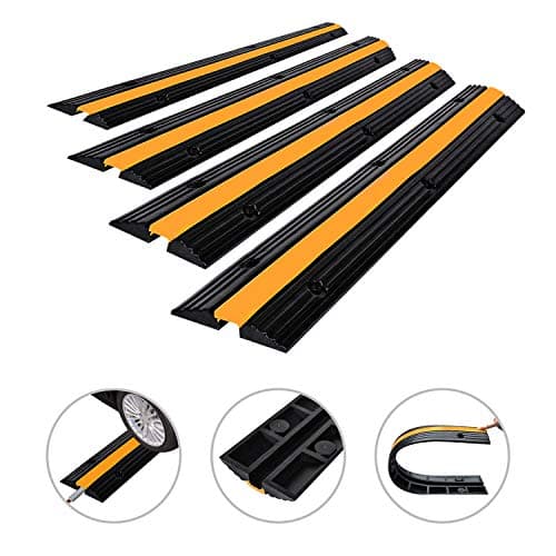 Floor Cord Protector 6.5 Feet Heavy Duty Cable Protector 4 Pack of 1-Channel Rubber Power Gear Extension Cord Cover for Indoor and Outdoor Offices, Garages, Concerts, Warehouses