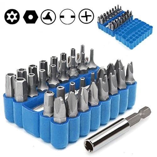 Drilax 33 pcs Screwdriver Bit Set Security Tamper Proof Torx Spanner Star Hex Holder Rod Included