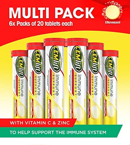 Lemlift Immune Support Lemon Effervescent Tablets Vitamin C (1000 Mg) and Zinc (15 Mg) - 20 Tablets, Pack of 6, Total 120 Tablets
