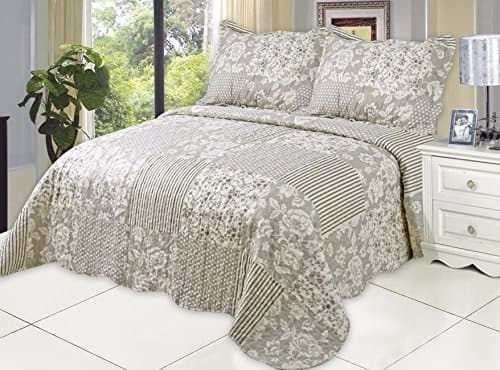 Microfiber Quilt Set,Prewashed, Preshrunk. Hypoallergenic, Print Pattern Stitched with Threads, King Bed-Cover with 2shams, AS Coverlet bedcover