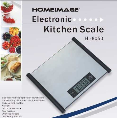 HOMEIMAGE Professional Stainless steel surface Digital Kitchen Scale with touch sensor - 11lbs/5kg