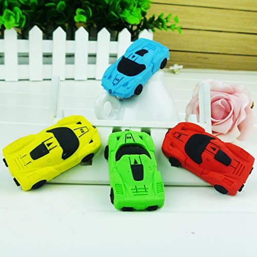 Thinkmax Office Removable Small Car Shaped Rubber Eraser Color Random 12 pcs