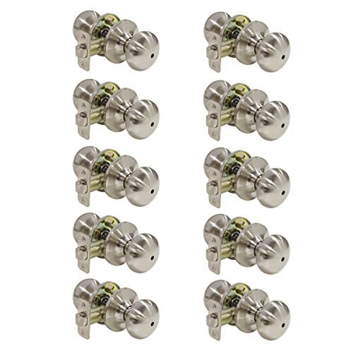 Gobrico Bed/Bathroom Privacy Door Locks Interiro Door Knobs No Key Satin Nickel Color Flat Ball Shape 10Pack
