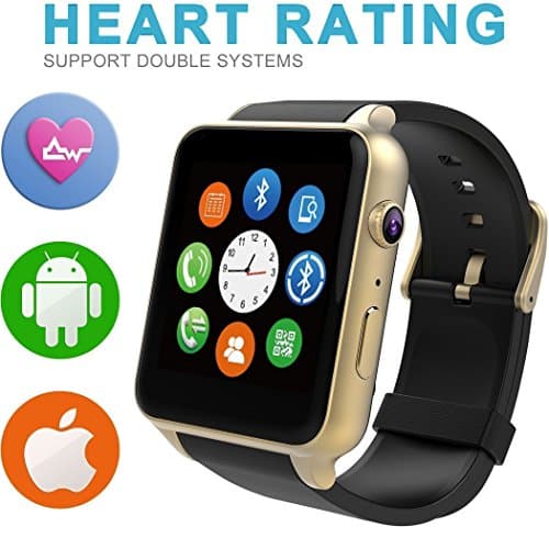 Wingtech Bluetooth Wireless GT88 Smart Watch Pedometer Activity Tracker Heart Rate Monitor Watch with Camera Sim Card Slot for iOS/Android Smartphones (Gold)