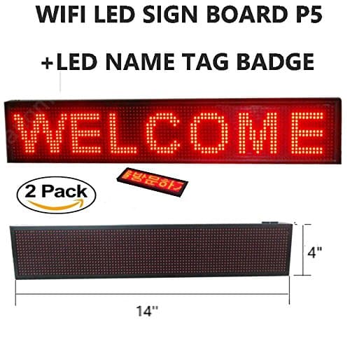 Technoto APP P-5 Led Sign WiFi Board Scrolling Programmable Display Message Rolling Information Size 14" - MIX Color + FREE Led Name Tag Badge