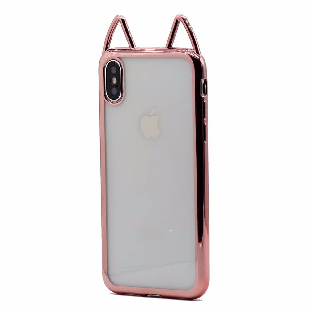 Keyihan iPhone 8 Plus Case iPhone 7 Plus Cover 5.5" Cute Cat Ear Design Electroplate Chromed Edge Transparent Soft TPU Silicone Bumper Shockproof for Girls Women Boys (Rose Gold)