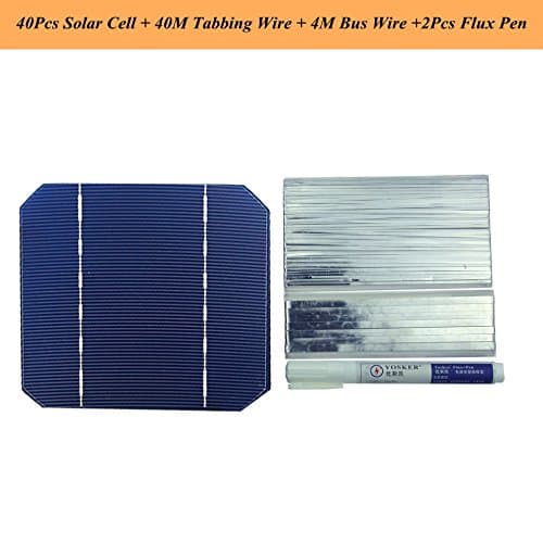 VIKOCELL DIY Solar Panel Kit 40pcs 5x5 Mono Solar Cell with 20M Tabbing Wire 2M Busbar Wire and 1pc Flux Pen