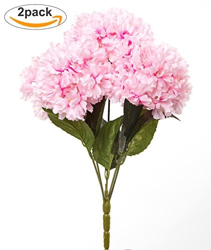 Budding Joy 2pcs Artificial Silk Hydrangea Bouquet 5 Heads Fake Flowers Arrangement Home Wedding decor (Pink)