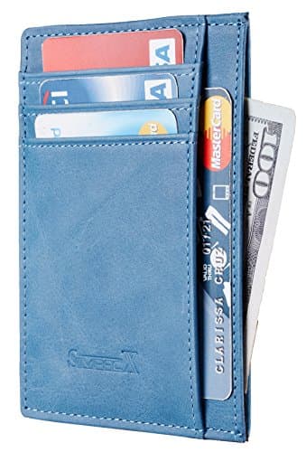 SimpacX Slim Wallet RFID Front Pocket Wallet Minimalist Secure Thin Credit Card Holder (vintage wax blue)