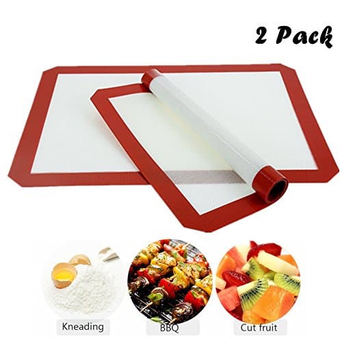 Silicone Baking Mat for Half-Size Cookie Sheet with Red Border, Thick & Large 16.5 x 11.6 inches, 2-Pack, Non Stick Cookie Sheets Professional Grade by Fansheng