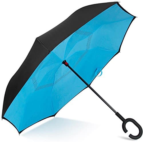 ARTproduct Reverse/Inverted Double-Layer Windproof/Waterproof Straight Umbrella With C-Shaped Handle,With Carrying Bag For Free Hand-Out Folding for Car Use