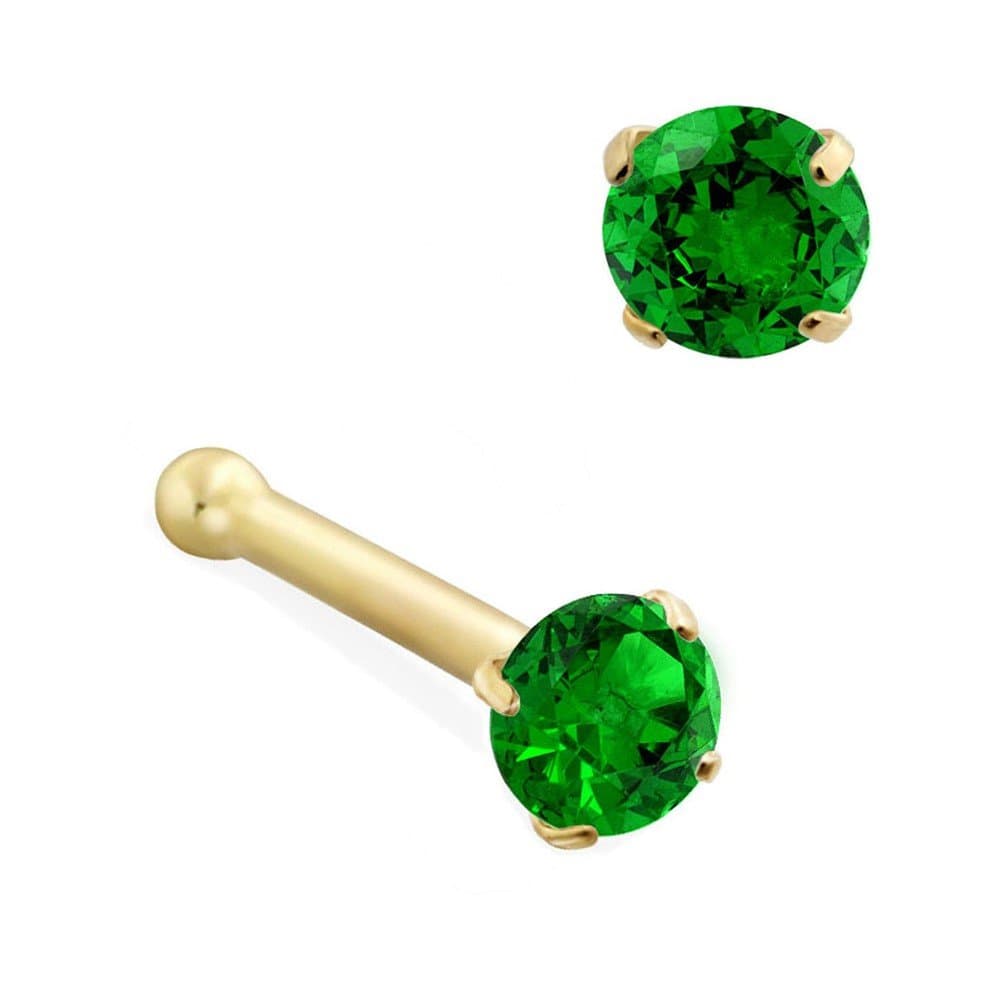 MsPiercing 14K Gold Nose Bone With Round Lab Created Emerald, Gauge: 18 (1.0Mm)
