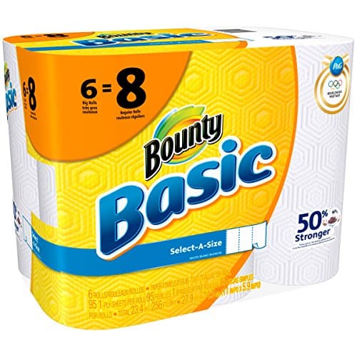 Bounty Basic Select-A-Size Paper Towels Big Rolls, White, 95 sheets, 6 rolls