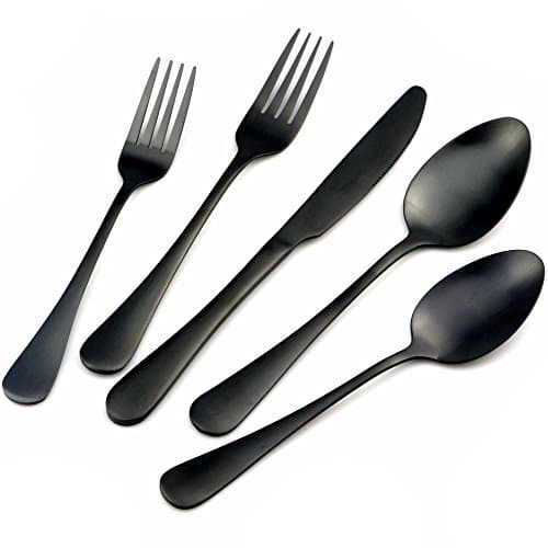 BRIIEC Black Flatware Set, 20 Piece Set Matte Black Plated 18/0 Stainless Steel Cutlery Dinnerware Flatware Sets, Service for 4
