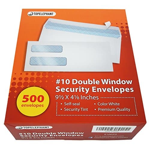 no 10 envelope left double window security self seal, perfect for mailing invoices, professional business letters, and multiple statements. Standard - 4 1/8 X 9 ½’’ Just peel and seal. 500 count.