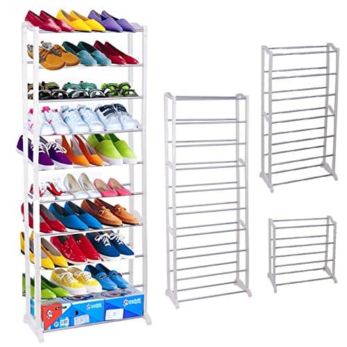 Bluefringe Shoe Tower Shelf Storage Rack 10-Tier Simple Houseware Stackable Space Saving - Easy to Assemble - No Tools Required (10 tiers, White)