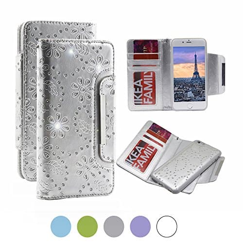 iPhone 6 Plus Wallet Case for Women with Strap in Detachable Design Silver-Weforever