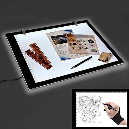 KYD Modern Ultra-thin Tracing Light Box(A4 Size)LED Dimmable Brightness with Eye-Protected Technology Artcraft Tracing Light Pad for Drawing,Sketching,Animation,Tattoo (with glove)