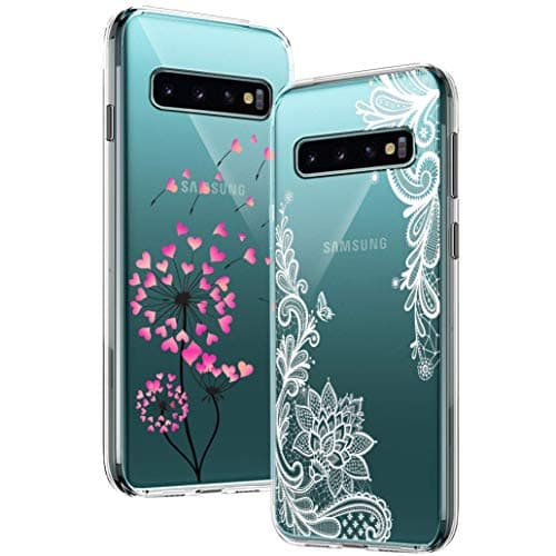 Yoowei 2-PACK for Samsung Galaxy S10 Case, Ultra Thin Crystal Clear Soft TPU Silicone Case with Stylish Cute Pattern Protective Galaxy S10 Phone Case Cover - Pink Dandelion & White Flower