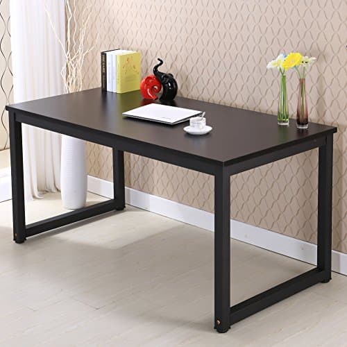 Modern Simple Style Computer Desk PC Laptop Study Table Office Desk Workstation for Home Office, Black +Black Leg 55 inch (55x23.6", Black +Black Leg)