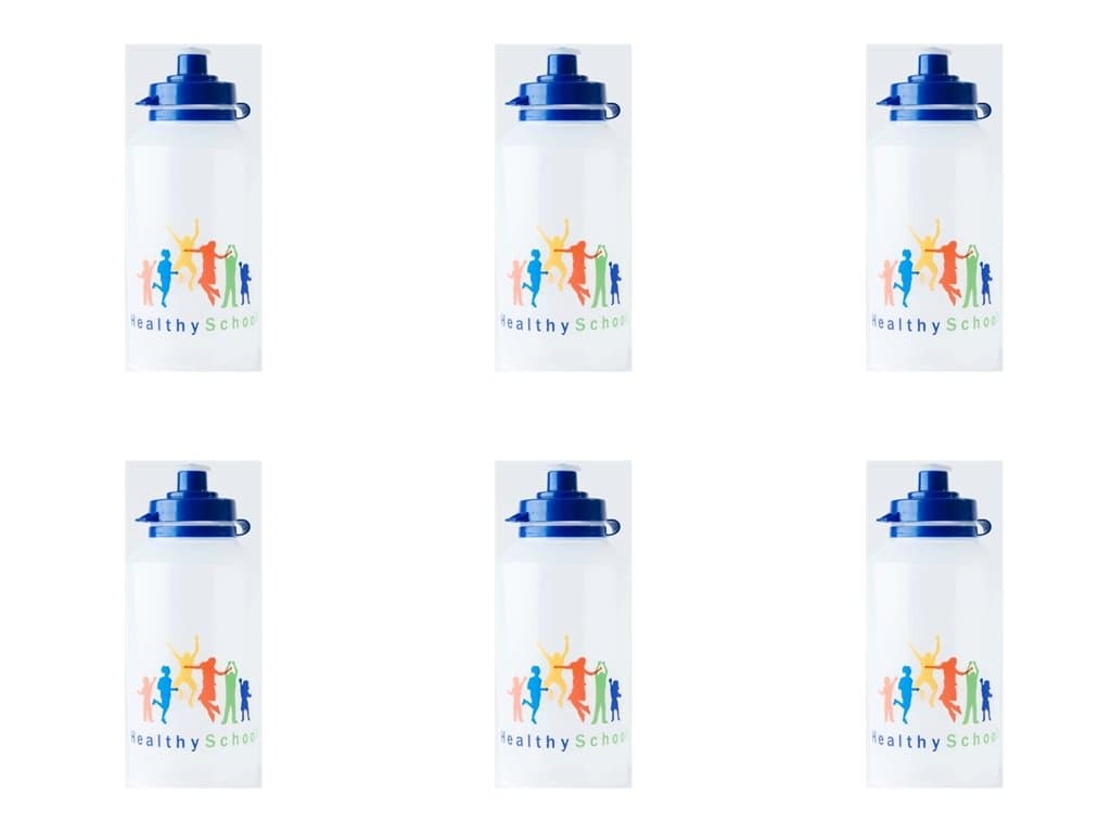 School Water Drinks Bottles x 6 - Name Panel on Rear - 500ml - BPA Free