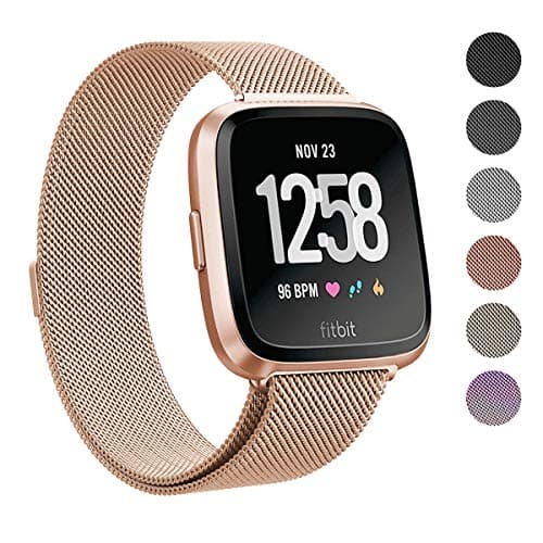 Vizone for Fitbit Versa Strap Bands, Adjustable Milanese Loop Mesh Stainless Steel Metal Magnetic Strap Sport Replacement Bands Small Large for Women Men Fitbit Versa Smart Watch