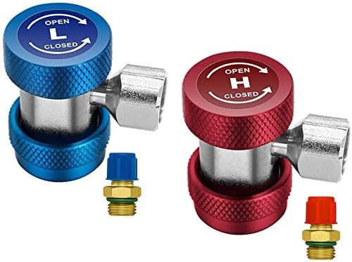 OZMI Adjustable AC R134A Quick Coupler Connector Adapter Fitting High Low 1/4inch SAE HVAC Freon Manifold Gauge Hose Connector Kit