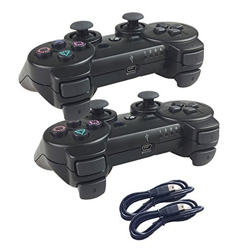 Deloke Wireless Bluetooth Controller For PS3 Double Shock - Bundled with USB charge cord (Black and Black)