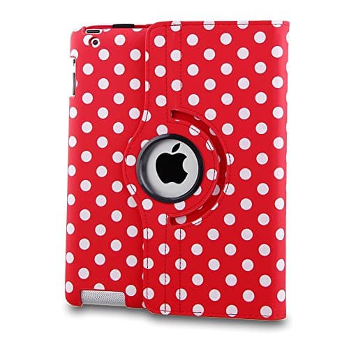 Revesun Red and White Polka Dot Pattern PU Leather Case for 2017 10.5'' inch Apple Ipad Pro with 360 Degrees Rotating Stand