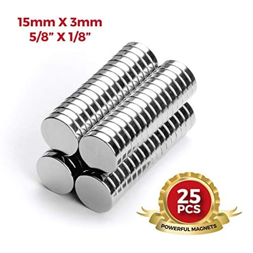 15mm x 3mm 5/8" x 1/8" Multi-Use Round Super Strong Magnet Discs, for Refrigerator, Fridge, Science, Maps, Office, Arts & Crafts, DIY, Whiteboard by NEOGAUSS N52 (25)