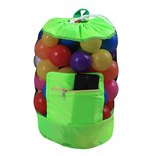 KXN Large Mesh Tote Bag, Durable Sand Away Drawstring Backpack with Zipper Pocket Perfect for Beach, Swim, Pool Toys, Stay Away From Sand and Water (Green)