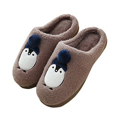 JadeRich Unisex Penguin Pattern Solid Plush Warm Indoor Slippers