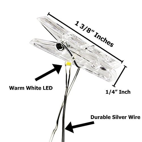 30 LED Photo Clips Battery Powered String Lights Warm White 10 Feet - Perfect for Pictures, Notes, Art, Outdoor / Inside Home Decor Powerful Memories Premium Gift