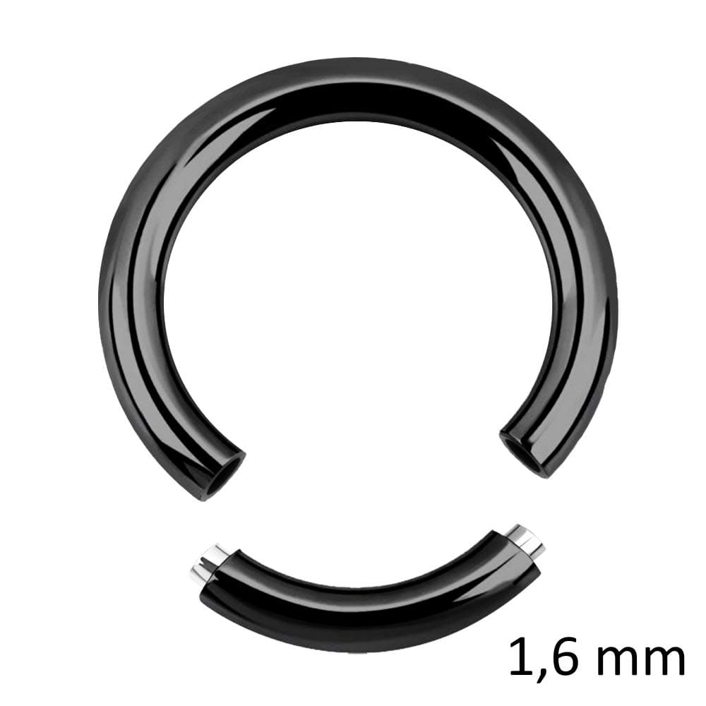 Black Segment Ring, 11 Sizes, 1.6 mm, Segment Removable, Piercing Ring Black Surgical Steel, Stainless Steel