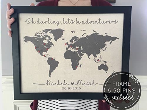 Cotton Push Pin World Map World Map Canvas Push Pin Map Travel Gifts Personalized Gift for Women 2 Year for Boyfriend Frame NOT included