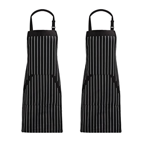 Yollo Home Apron 2-Pack Cooking Bib Aprons Adjustable Stripe Men Women Chef Kitchen Gardening Restaurant Apron