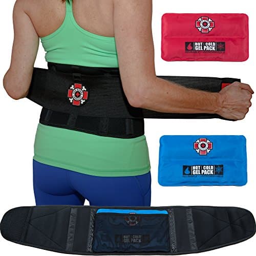 Back Support Belt & Lower Back Brace by Old Bones Therapy : Back Pain Relief for Sciatica, Scoliosis, Herniated Disc & Degenerative Disc Disease. Includes 1 Back Brace + 2 Ice Heat Packs