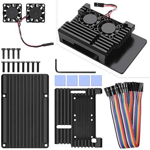 STARTOGOO for Raspberry Pi Armor Case Housing, Metal for Raspberry Pi 3B + / 3B / 2B + / 2B with Dual Fan Aluminum Housing Heatsink Wrench and 20Pin Female to Female Dupont Jumper Wire TS09