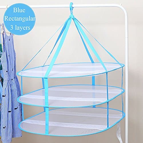 PythonWorld Drying Rack 3 Layers Folding Hanging Clothes Laundry Dryer Net Basket, Kitchen Dish Food Hanging Drying Storage Foldable Hanging Basket Drying Rack for Bra, Underwear