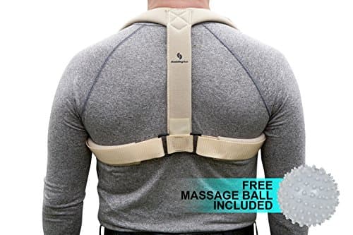 Upper Back and Shoulder Posture Corrector Brace and Clavicle Support with Massage Ball (X-Large, Beige)