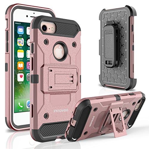 Apple IPhone 8 / IPhone 7 / Iphone 6 Case, INNOVAA Shockproof Belt Clip Kickstand Holster Dual-Layer Durable Rugged Armor Case W/ Stylus Pen - Rose Gold