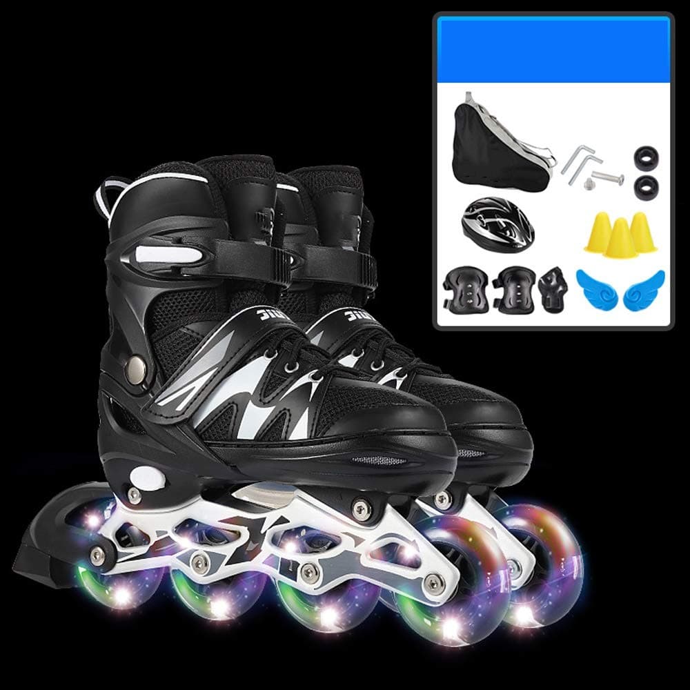 Jamkf Adjustable with Light Up Wheels Beginner Roller Inline Skates for Kids, Fun Flashing Illuminating Roller Skates for Kids Boys and Girls 3 Colors and 3 Sizes